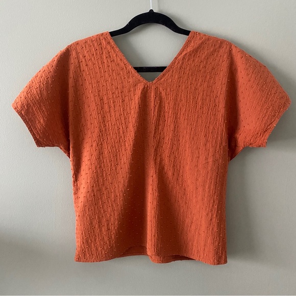 Madewell Puff-Sleeve Top in Clip Dot, Size 2, Warm Nutmeg Burnt Orange, Dots - Picture 5 of 13
